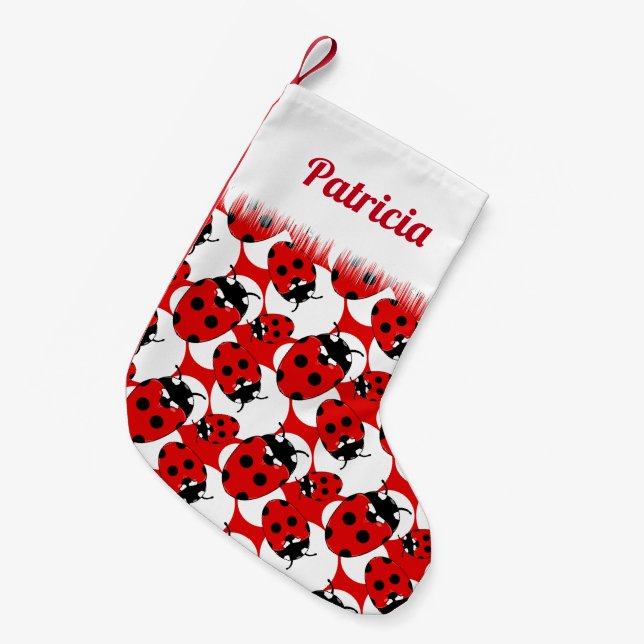 Niedliche Ladybird Gemustert Kleiner Weihnachtsstrumpf (Vorderansicht (hängend))