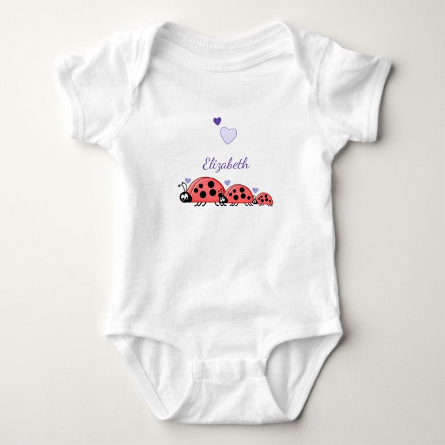 Niedliche Ladybirds herzen und Namen Baby Strampler (Vorderseite)