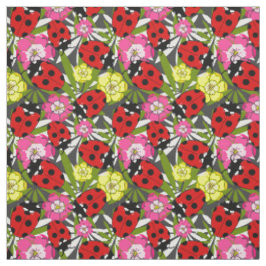 Niedliche Ladybirds und Blume Muster auf Grau Stoff