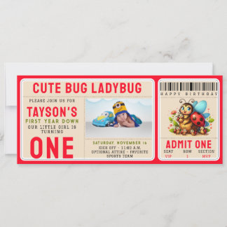 Niedliche Ladybug 1. Geburtstag | Bug Theme Ticket Einladung