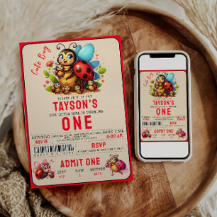 Niedliche Ladybug 1. Geburtstag Party Einladung