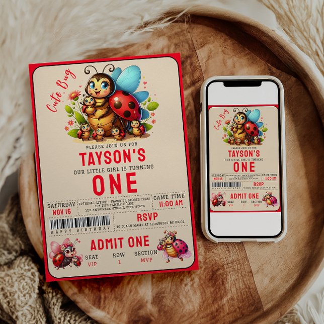 Niedliche Ladybug 1. Geburtstag Party Einladung (Von Creator hochgeladen)