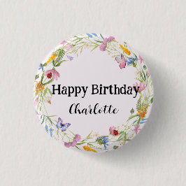 Niedliche Ladybug Butterfly farbige Blume Geburtst Button