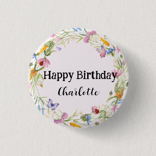 Niedliche Ladybug Butterfly farbige Blume Geburtst Button