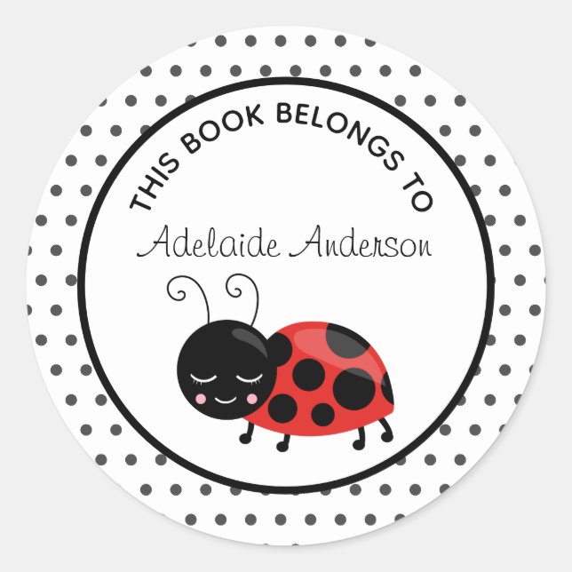 Niedliche Ladybug Dieses Buch gehört Personalisier Runder Aufkleber (Vorderseite)