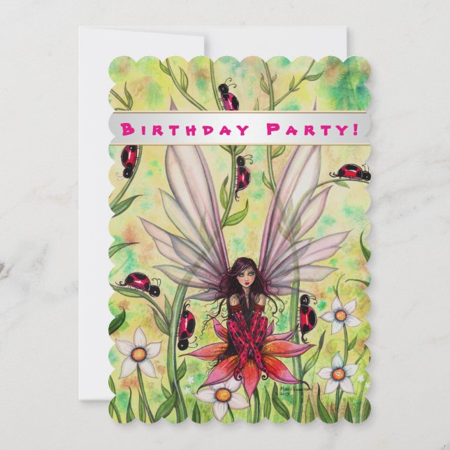 Niedliche Ladybug Fairy Fantasy Girls Einladung zu (Rückseite)