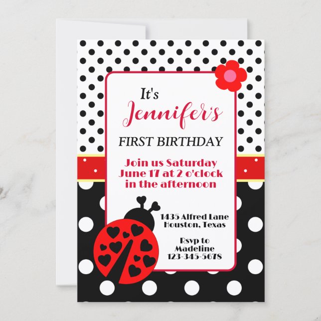 Niedliche Ladybug Geburtstagsparty Einladung (Vorderseite)