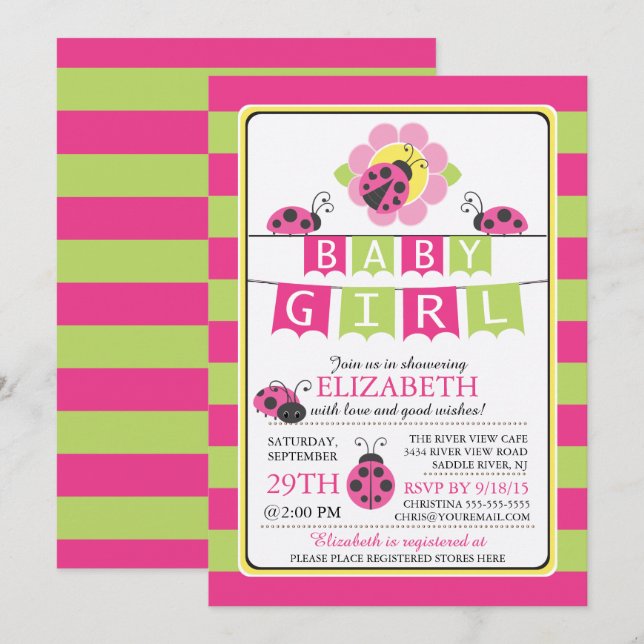 Niedliche Ladybug Girls Kinderdusche Einladung (Vorne/Hinten)