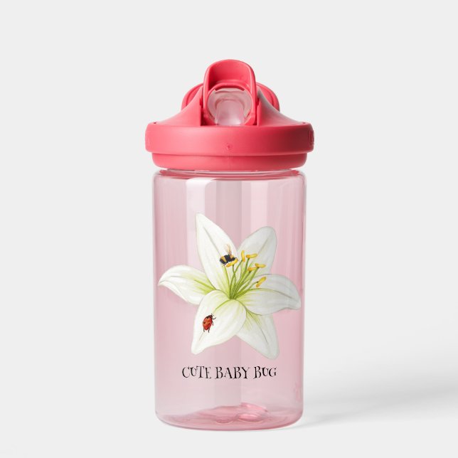 Niedliche Ladybug Lilie Blume Schüler Mädchen Trinkflasche (Vorne)