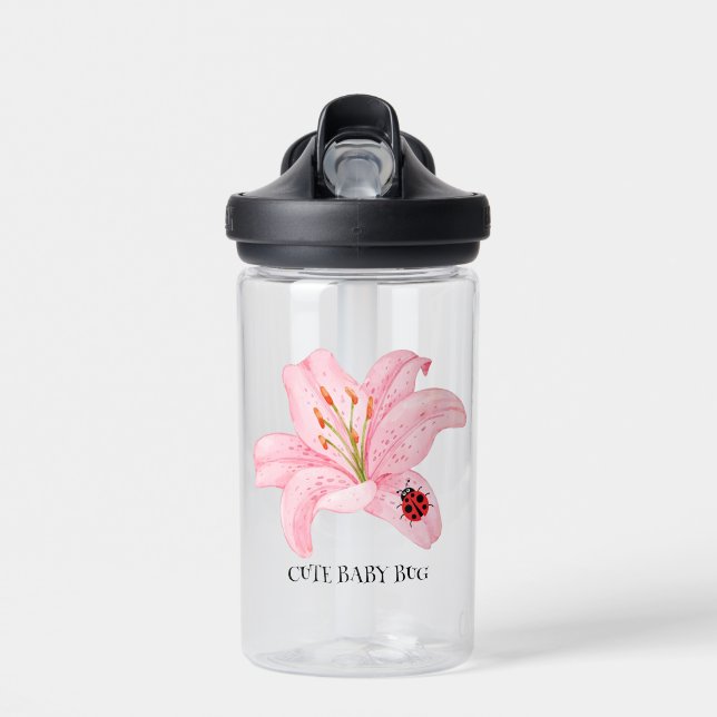 Niedliche Ladybug Lilie Blume Schüler Mädchen Trinkflasche (Vorne)