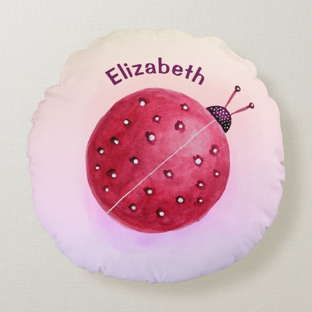 Niedliche Ladybug Pink Girl Name Rundes Kissen (Vorderseite)
