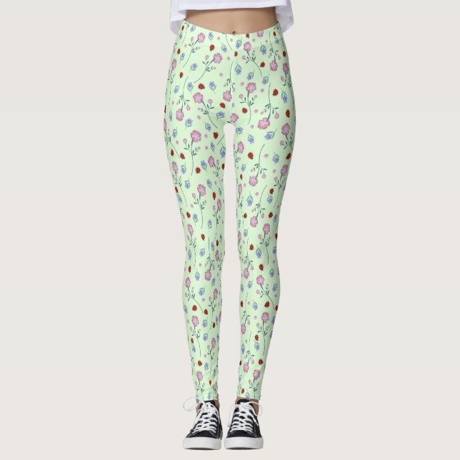 Niedliche Ladybug Polka dot Daisy Blume Rustikales Leggings (Vorderseite)