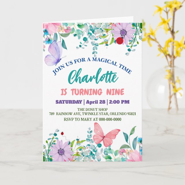 Niedliche Ladybug Polka dot floral Blume Geburtsna Karte (Gelbe Blume)