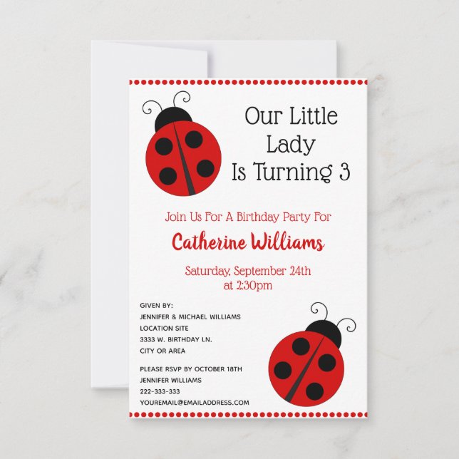 Niedliche Ladybug Polka Dot Lsmall Girl Geburtstag Einladung (Vorderseite)