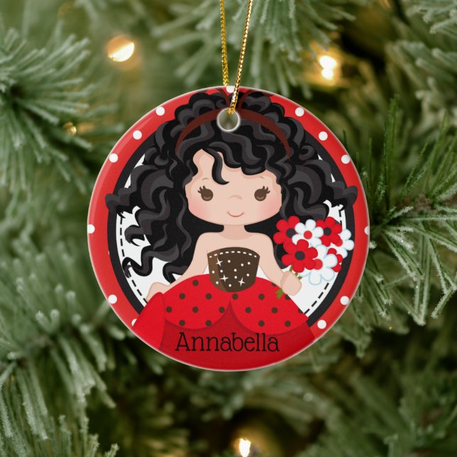 Niedliche Ladybug Princess Personalisierte Keramik Keramik Ornament (Baum)