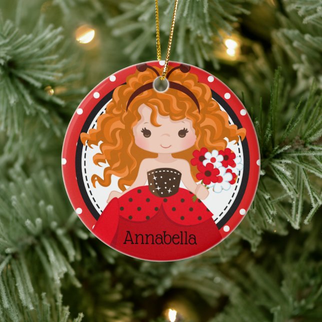 Niedliche Ladybug Princess Personalisierte Keramik Keramik Ornament (Baum)
