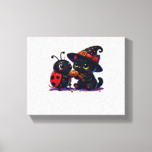 Niedliche Ladybug und Black Cat Halloween Classic Leinwanddruck