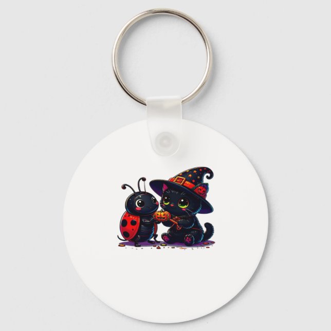 Niedliche Ladybug und Black Cat Halloween Classic  Schlüsselanhänger (Vorderseite)