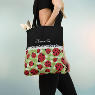Niedliche Ladybugs auf grün und individuelle Name Tasche