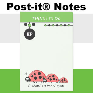 Niedliche Ladybugs, die Kinder grün nennen Post-it Klebezettel