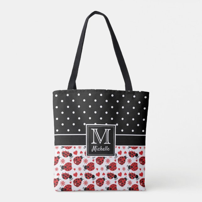Niedliche Ladybugs Polka Dot Monogram Tasche (Rückseite)