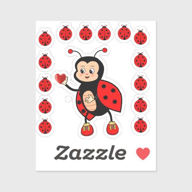 Niedliche Ladybugs und Herz Aufkleber (Blatt)