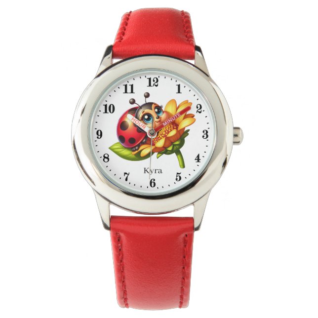 Niedliche Ladybuver-Liebhaber von Mädchen tragen i Armbanduhr (Vorderseite)