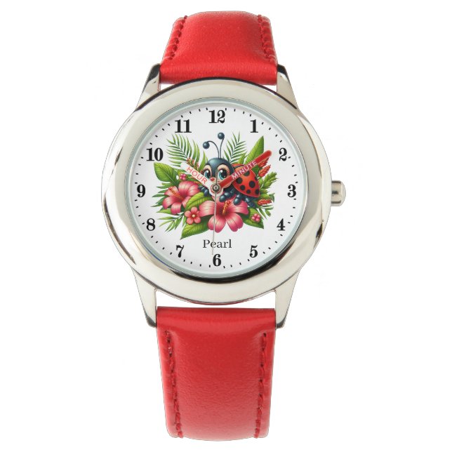Niedliche Ladybuver-Liebhaber von Mädchen tragen i Armbanduhr (Vorderseite)