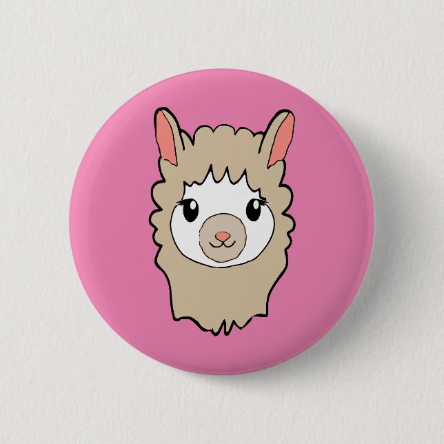 Niedliche Lama-Gesichter Zeichnend Rosa Button (Vorderseite)