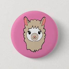 Niedliche Lama-Gesichter Zeichnend Rosa Button