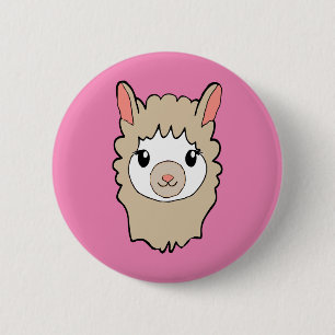 Niedliche Lama-Gesichter Zeichnend Rosa Button