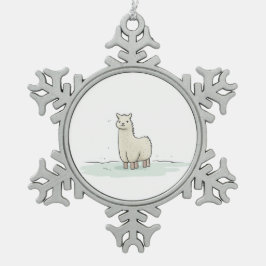 Niedliche Lama-Illustration - Adorable und ruhige  Schneeflocken Zinn-Ornament