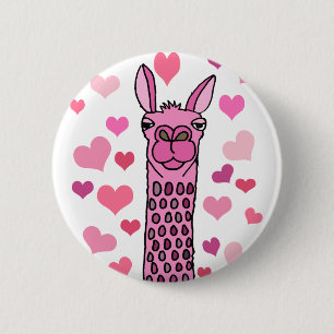 Niedliche Lama-Liebe und Herz-Kunst Button