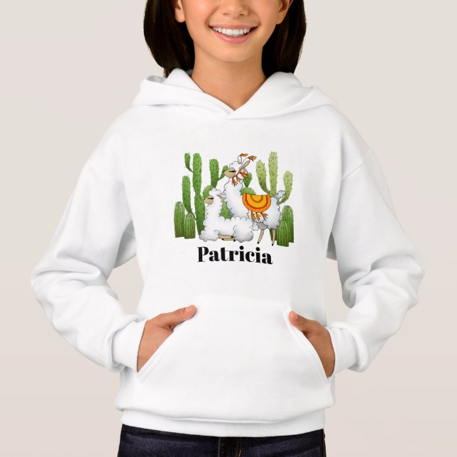 Niedliche Lama-Mädchen geben den Namen Hoodie (Vorderseite)