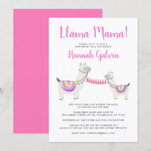 Niedliche Lama Mama Hot Pink White Baby Dusche per Einladung