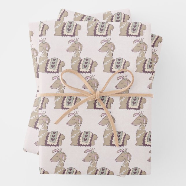 Niedliche Lama-Prinzessin mit einer Krone Geschenkpapier Set (Beispiel)