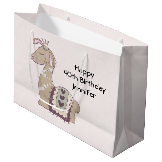 Niedliche Lama-Prinzessin trägt eine Krone zum Geb Große Geschenktüte (Vorderseite Schrägansicht)