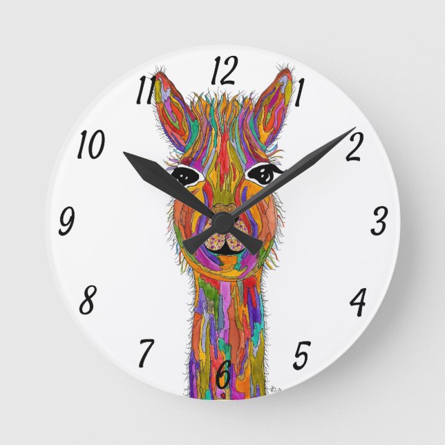 Niedliche Lama-Uhr Runde Wanduhr (Vorderseite)