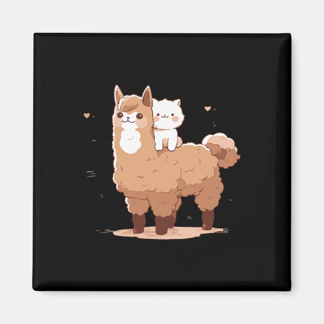 Niedliche Lama und Katze  Magnet (Vorne)