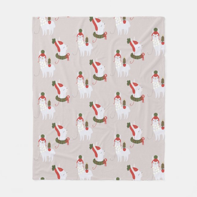Niedliche Lama-Weihnachtsbeleuchtung Fleecedecke (Vorderseite)