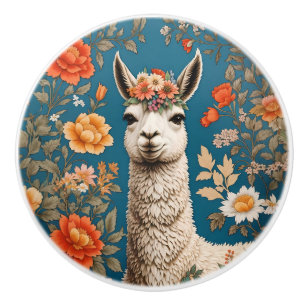 Niedliche Lama William Morris inspirierte Blumenmu Keramikknauf