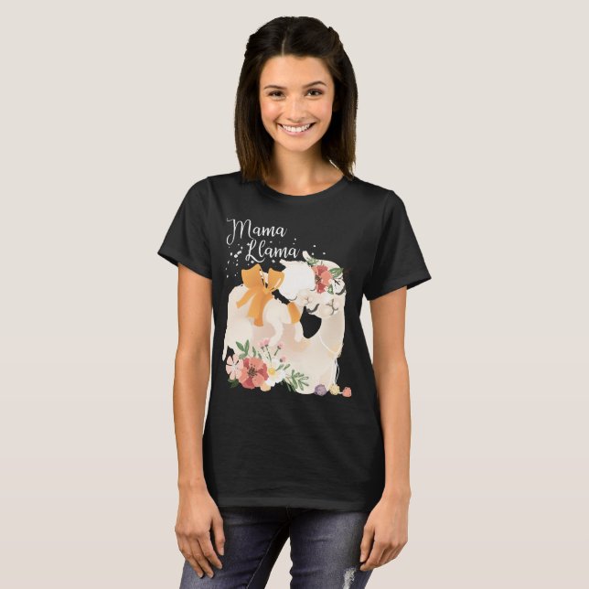 Niedliche Lamamutter mit Baby Lama u. Blumen-T - T-Shirt (Vorne ganz)