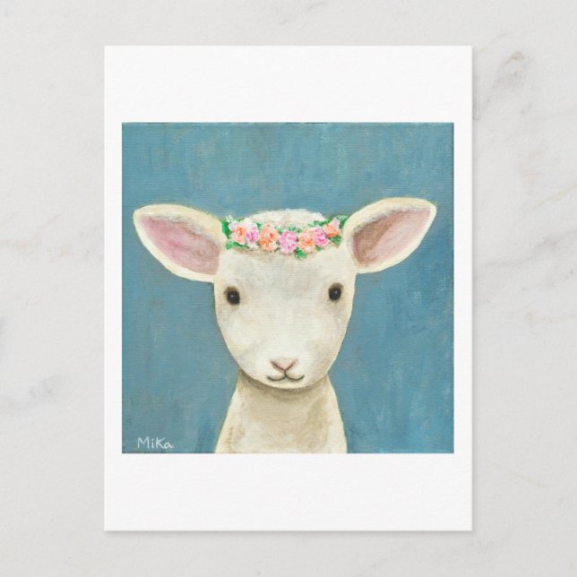 Niedliche Lamm-Blume Kronenkarte Postkarte (Vorderseite)