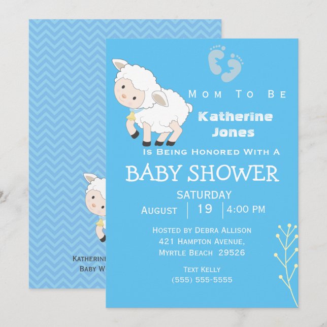 Niedliche Lamm Boy Baby Dusche Einladung (Vorne/Hinten)
