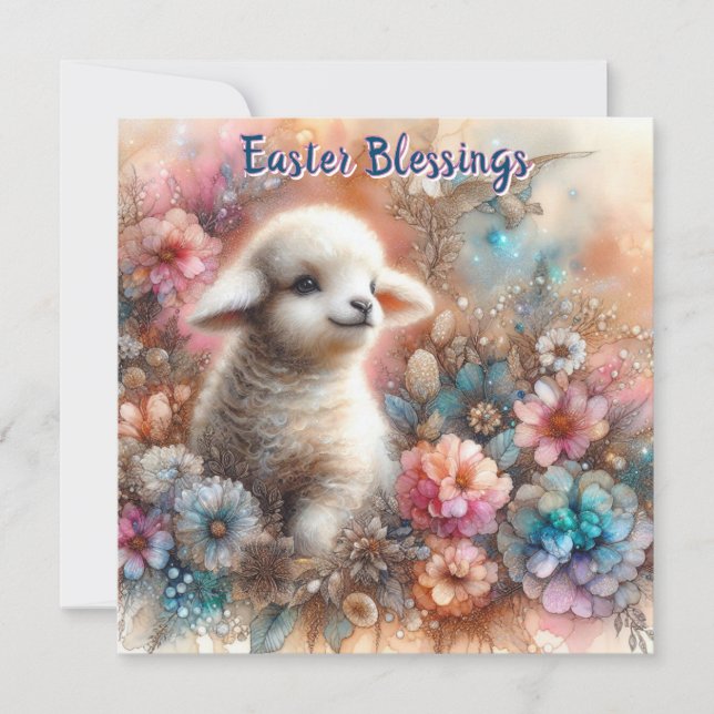 Niedliche Lamm Frühlingsblumen Christlich Ostern Feiertagskarte (Vorderseite)