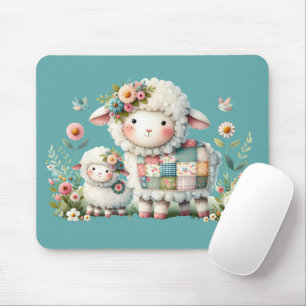 Niedliche Lämmer mit Akzenten aus Blumen und Patch Mousepad