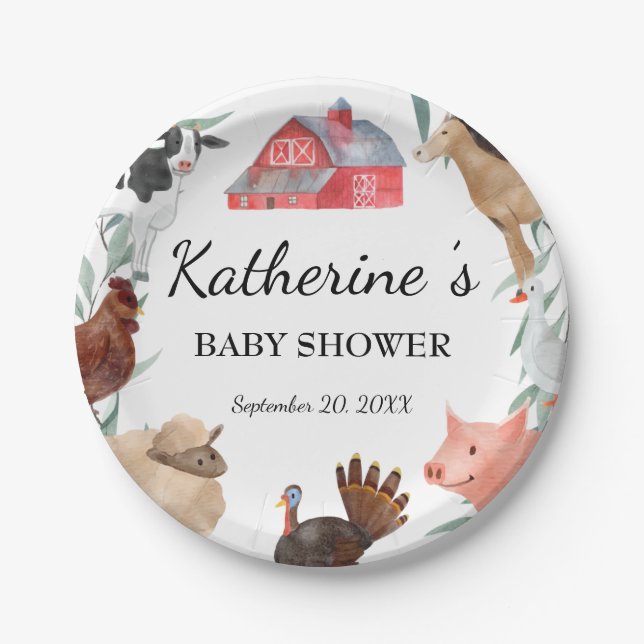 Niedliche ländliche Babydusche auf dem Bauernhof Pappteller (Vorderseite)