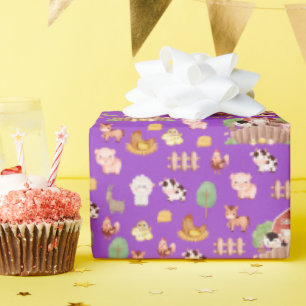 Niedliche Landtiere auf Lila Geschenkpapier