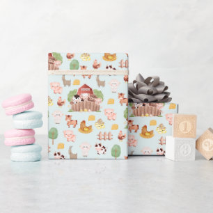 Niedliche Landtiere auf Marian Blue Geschenkpapier