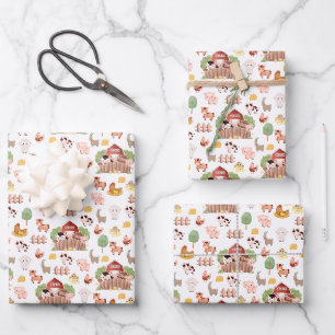Niedliche Landtiere auf Weiß Geschenkpapier Set